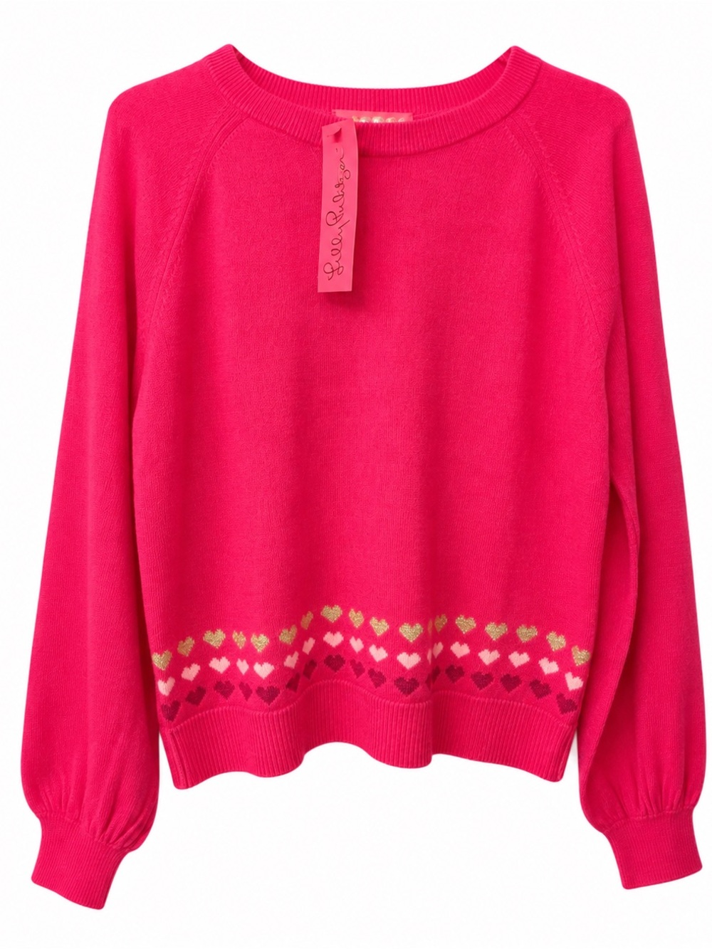 NWT Lilly Pulitzer Hot Pink Alyona Sweater with Heart Border Size M 💖